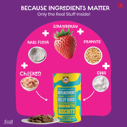 Product label showing ingredients with a pink circle and purple background