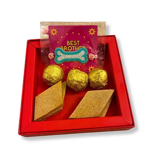 Bone Rakhi Treat Box - Coconut-Honey Ladoos & Kaju Katlis